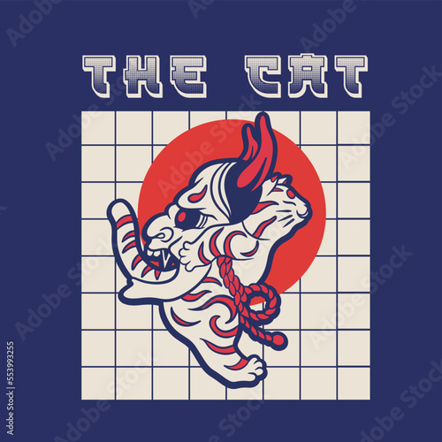 Cartoon maneki neko cat. Vector illustration	
