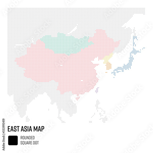 世界地図ドット粗め 東アジア地域 国別にグループ