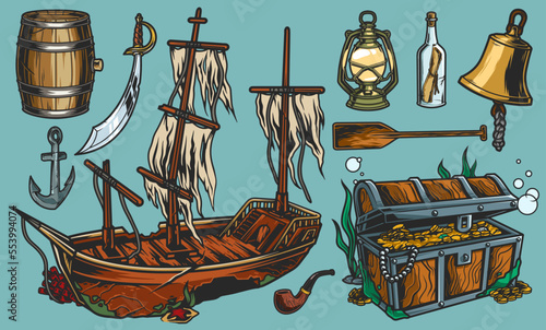 Sea adventures set colorful stickers
