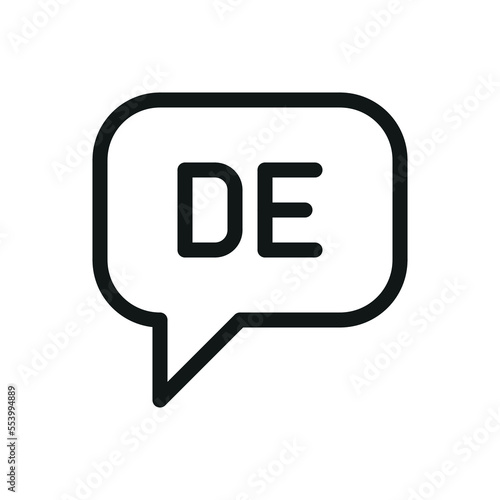 Speak German (DE) speech bubble isolated icon, speaking German language outline vector icon with editable stroke