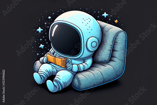 Cartoon symbol of a cute astronaut dozing off on a cushion, representing science and technology. Generative AI