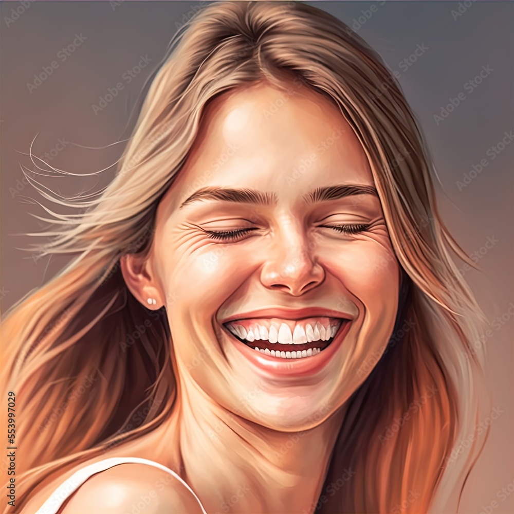 Illustration of confident smiling woman made with Generative AI. 