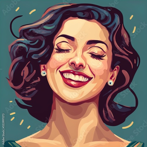 Illustration of confident smiling woman made with Generative AI. 