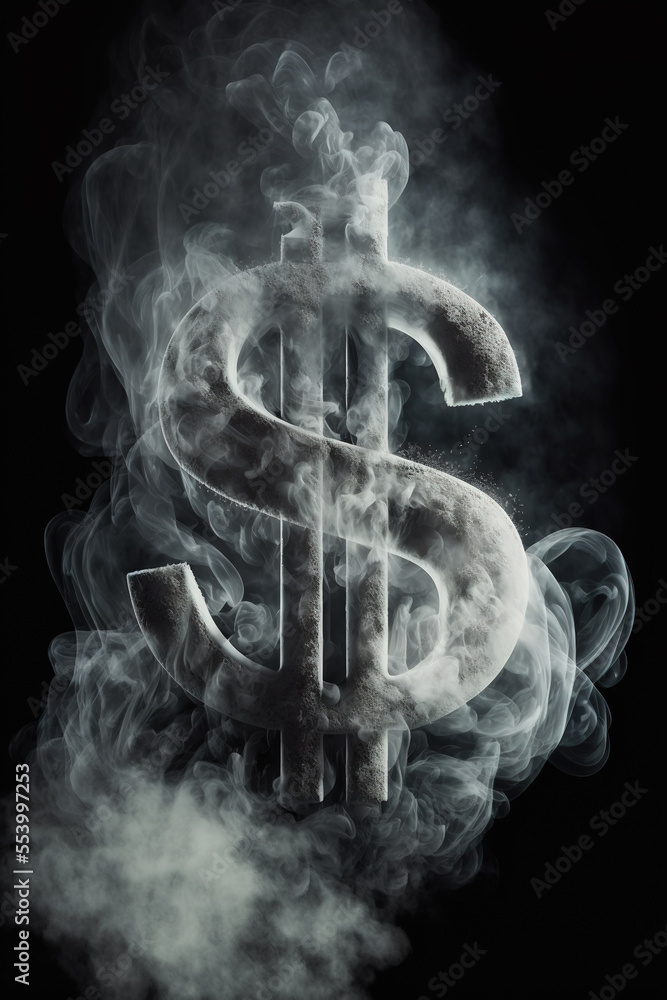 Money vanished up in smoke, Generative AI illustration Money vanished up in smoke, Generative AI illustration