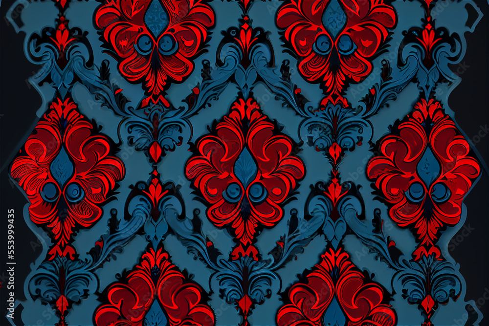 red and blue damask repeating pattern ideal for backgrounds