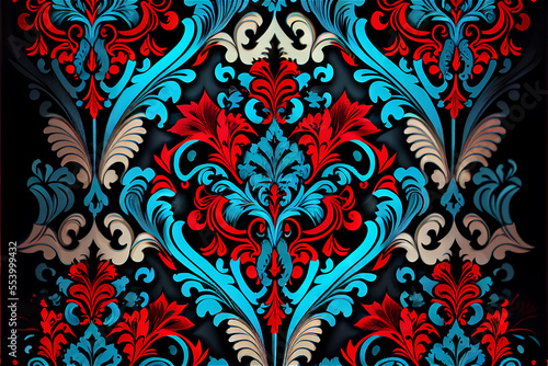red and blue damask repeating pattern ideal for backgrounds