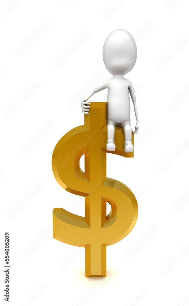 3d man sitting on a golden dollar sign concept 3d man sitting on a golden dollar sign concept