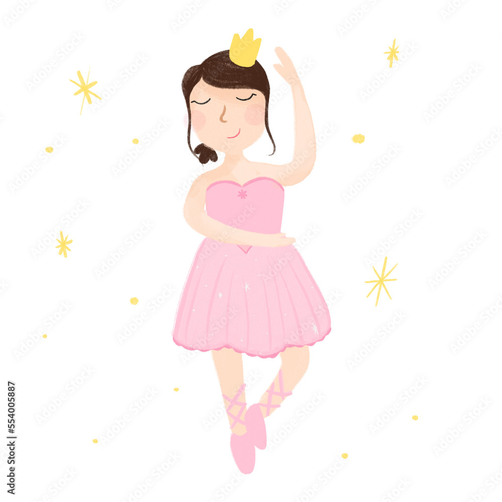 Illustration d’une danseuse, casse noisette, avec tutu rose et couronne Illustration d’une danseuse, casse noisette, avec tutu rose et couronne