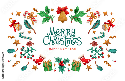 Festive background. Greeting card, banner, web poster. Festive realistic 3d objects. Made from plasticine.