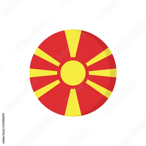 Flat icon flag of North Macedonia in circle symbol isolated on white background. Vector illustration.