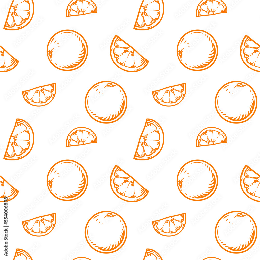 Oranges and orange slices. Seamless vector pattern with fruits. Oranges and orange slices. Seamless vector pattern with fruits.