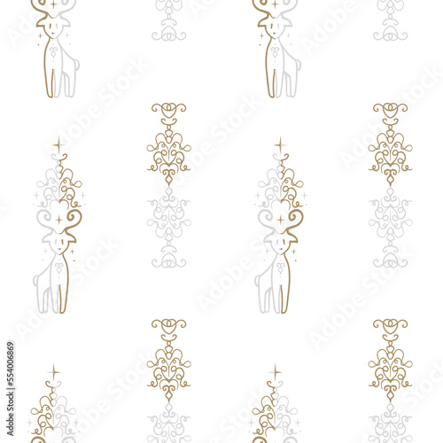 Vector Festive Scandinavian Reindeer in Gold and Silver on White seamless pattern background. Perfect for fabric, scrapbooking and interior design projects.
