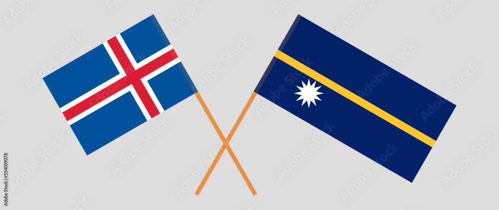 Crossed flags of Iceland and Nauru. Official colors. Correct proportion