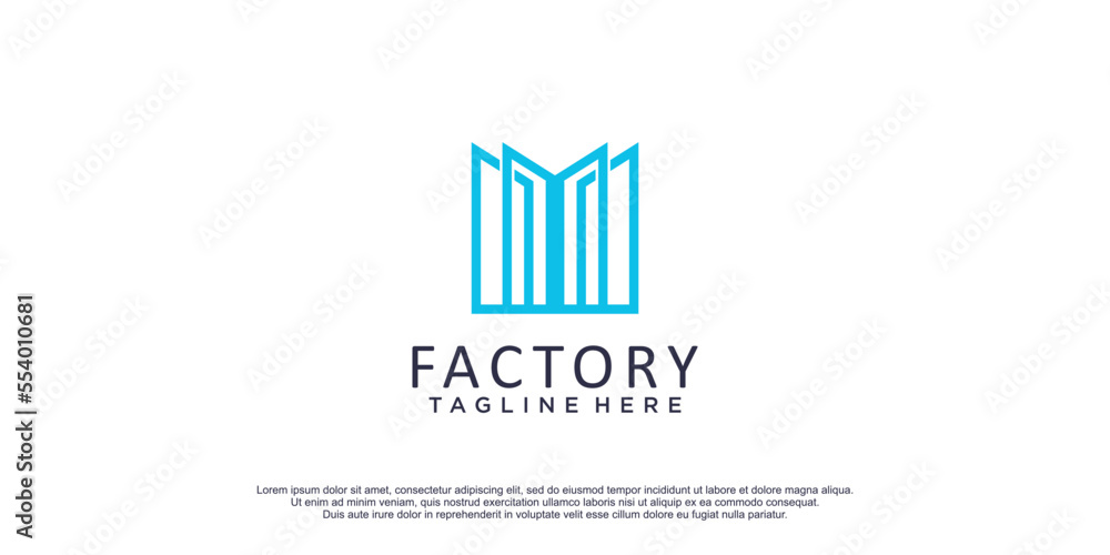 Factory logo with lineart concept premium vector