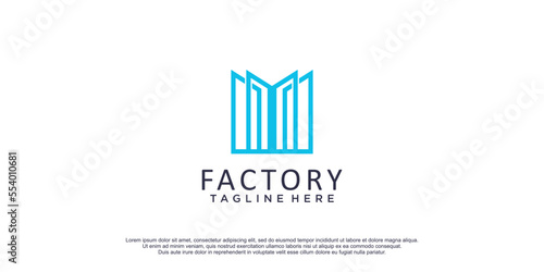 Factory logo with lineart concept premium vector