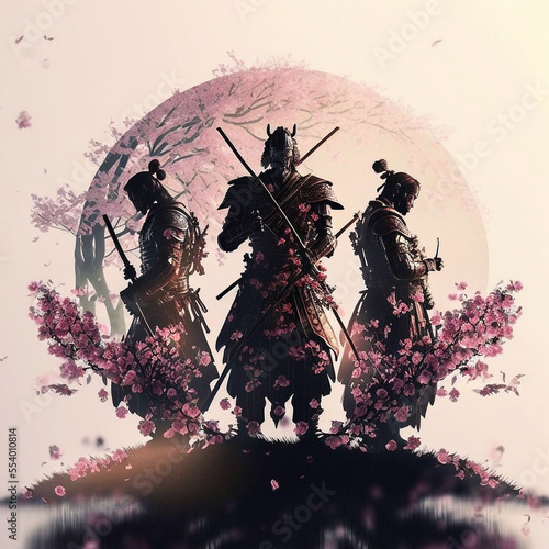 Samurai concept with cherry blossom from Japan. Designed using Generative AI