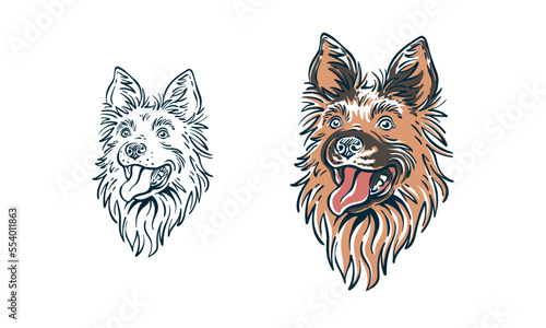 Portrait of police dog illustration german shepherd doggy vector drawing with joyful face design vector