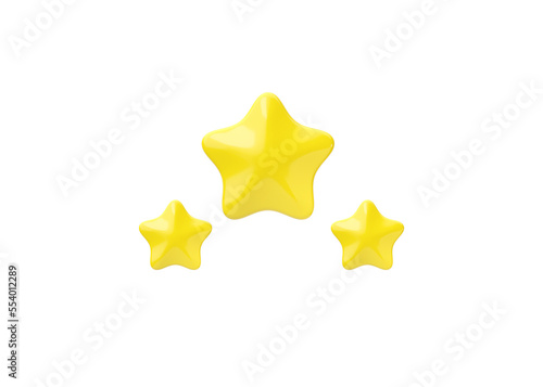 Three 3d render star icon - rate review 3 graphic element  winner illustration and best award cartoon premium object