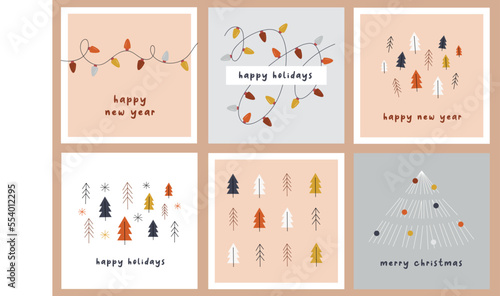 Merry christmas time greeting minimalistic cards. Big Set of 2023 Happy New Year logo text design