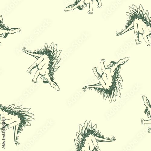 Hand drawn spinosaurus seamless pattern. Vector clipart