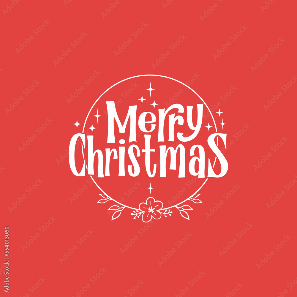 Merry Christmas lettering. Decorative holidays badge. Xmas celebration design for card or banner.