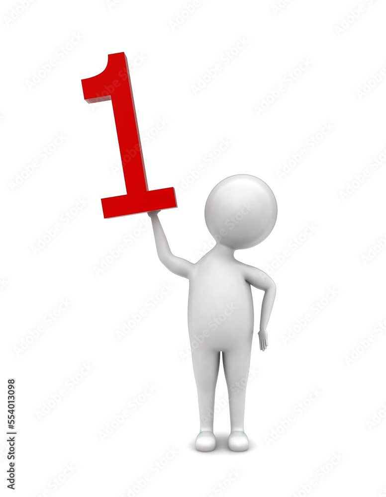 3d man holding 1 number in hands concept 3d man holding 1 number in hands concept