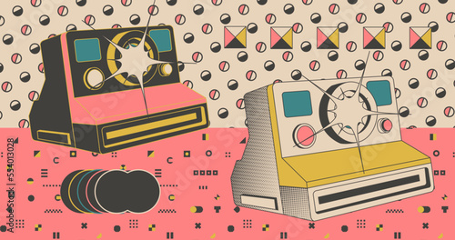 Fashion minimal illustration art. Retro camera. Creative design banner