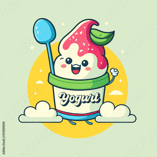 fruit yogurt on cup logo cute mascot ice cream gelato cartoon art design