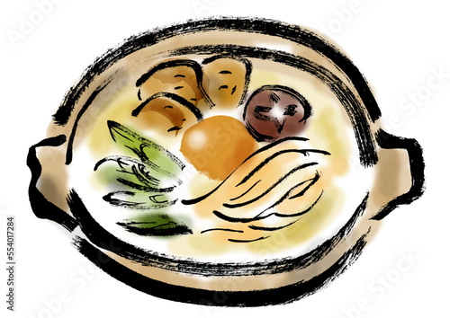 鍋焼きうどんの手描き和風イラスト