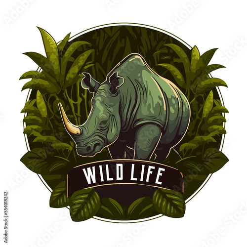 rhino logo mascot character. rhinoceros wild animal zoo cartoon icon