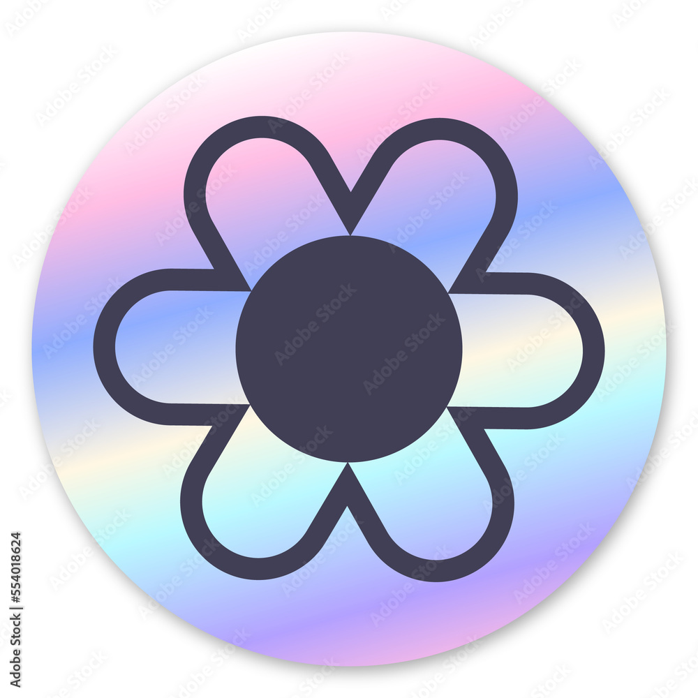 Holographic sticker with a flower. Metallic design element. Trendy pastel colorful texture Holographic sticker with a flower. Metallic design element. Trendy pastel colorful texture