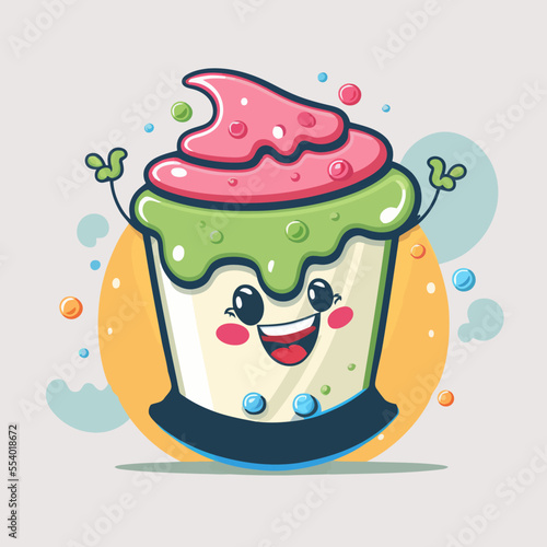 fruit yogurt on cup logo cute mascot ice cream gelato cartoon art design