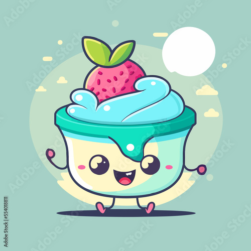 fruit yogurt on cup logo cute mascot ice cream gelato cartoon art design
