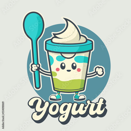 fruit yogurt on cup logo cute mascot ice cream gelato cartoon art design