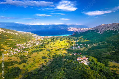 Bay of Baska on Krk island aerial panoramic view photo