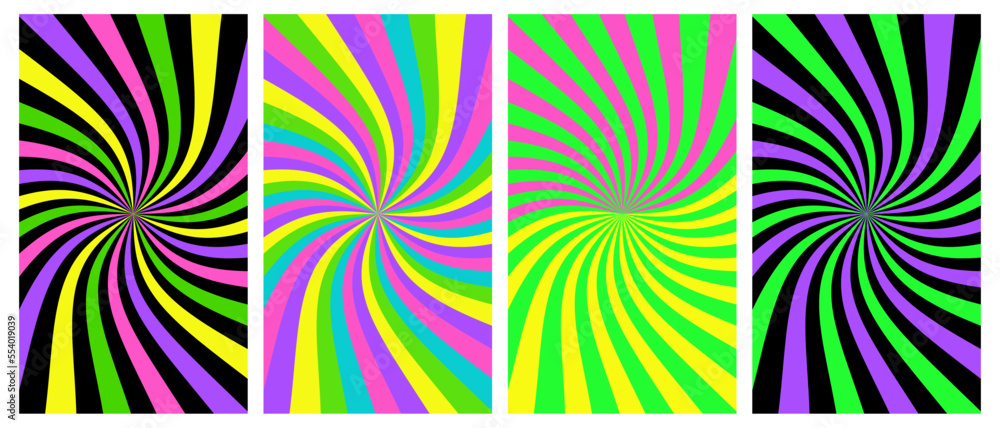 Vector set of wave rainbow posters. Psychedelic acid backgrounds colletion.Vector illustration