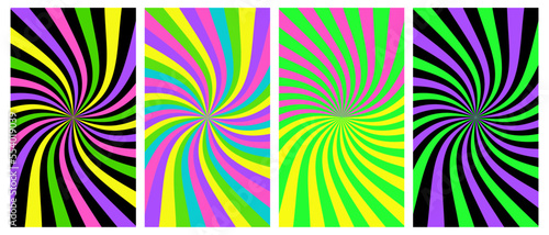 Vector set of wave rainbow posters. Psychedelic acid backgrounds colletion.Vector illustration