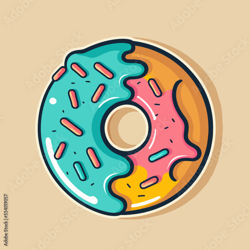 donut bakery store logo cartoon doughnut icon or label and cafe menu