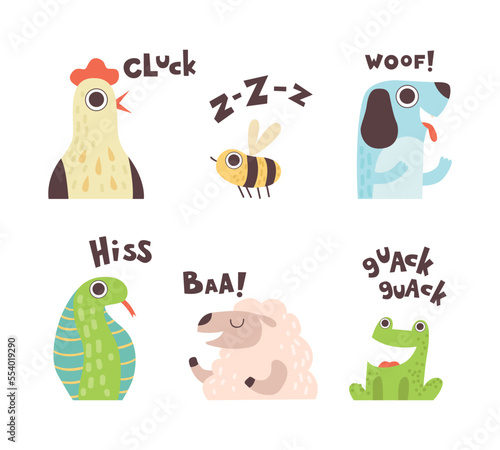 Cute Animals Making Noisy Sounds and Uttering Vector Set