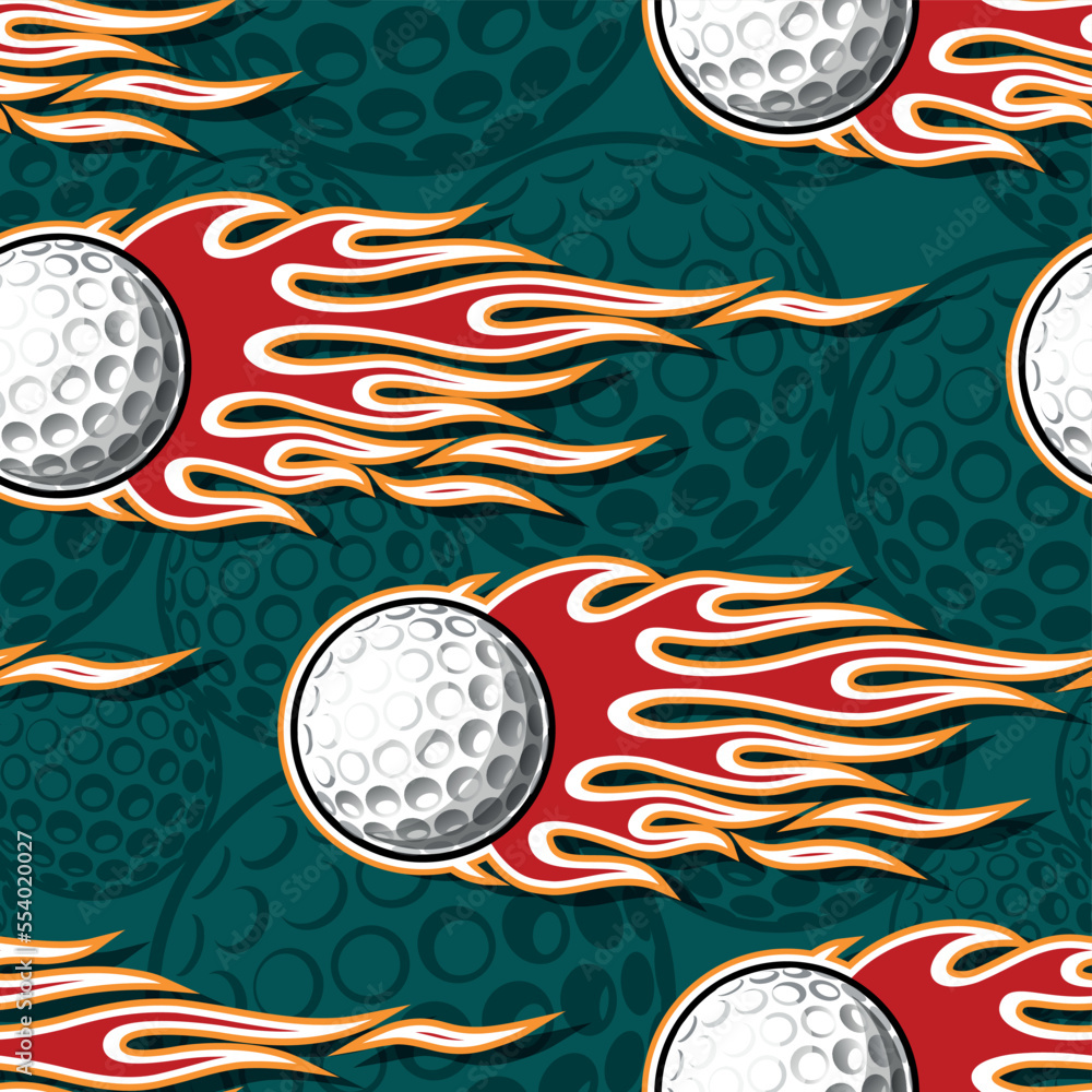 Golf ball and tribal fire flames Seamless pattern vector art image ...
