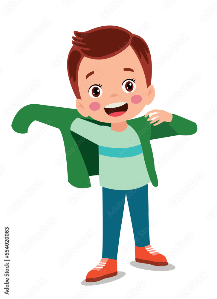 Cute little boy wearing clothes get dressed daily routine activity Cute little boy wearing clothes get dressed daily routine activity