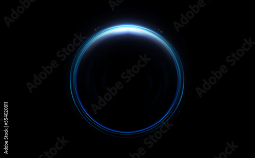 Magic circle light effect. Bright sphere lens. Rotating lines. Glow ring. Magic neon ball.