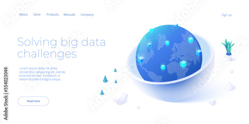 Global network technology in isometric vector illustration. World internet connection or social media online communication concept. Web banner layout template