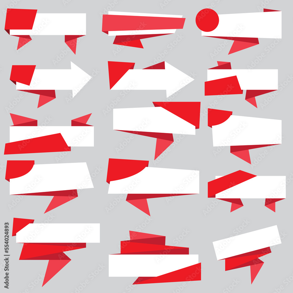 Set of white and red paper banners Set of white and red paper banners
