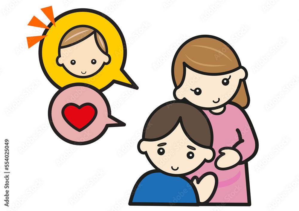妻のお腹の赤ちゃんに耳をすませる男性 妻のお腹の赤ちゃんに耳をすませる男性