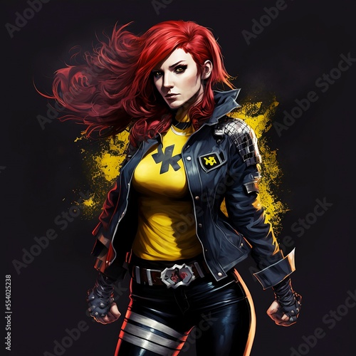Red hair female in black leather jacket digital painting © Heisenberg1992