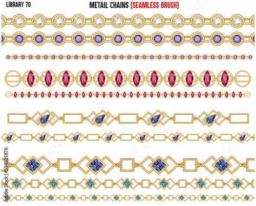 SET OF METAL SHINY CHAINS WITH DIAMNONTE AND ZIRCONS IN METAL CHAINS EDITABLE VECTOR 