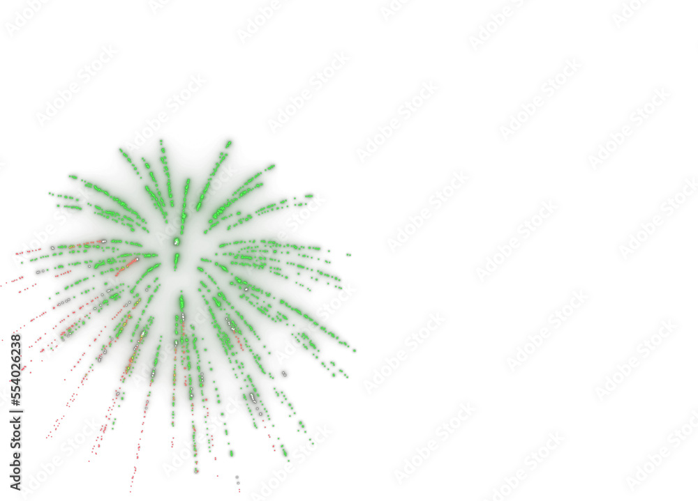 Fototapeta premium Isolated green red and white fireworks overlay