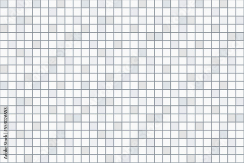 White ceramic square tiles pattern horizontal background. Elegant home interior, bathroom and kitchen wall and floor texture. Vector light grey glossy brick wall background.