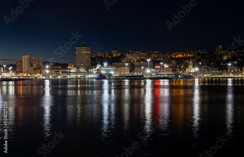 GENOA, ITALY, NOVEMBER 20, 2022 - View of Genoa port by night, Italy